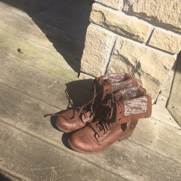 Dark Brown Boots with knit material on inside - Picture 3 of 5